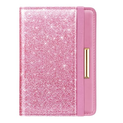 Coco Rossi Passport Holder for Travel Women Slim RFID Passport Cover Wallet - color: Glitter Dark Pink