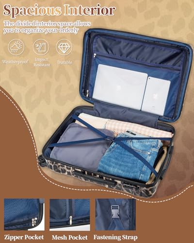 Expandable 20 Inch Carry on Luggage Suitcase with TSA Lock - color: Cheetah, size: S(carry-on-20")