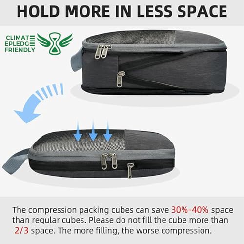 BAGAIL Lightweight Compression Packing Cubes for Travel, 6 Set, Dark Grey - color: Dark Grey
