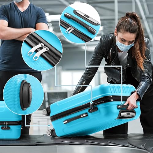 3 Piece Luggage Sets, Lightweight ABS Suitcase with 4 Spinner Wheels ＆ TSA Locks, Hardside Carry On Luggage Durable Suitcase Set for Family Travel Business - Blue, 20/24/28 - color: Blue