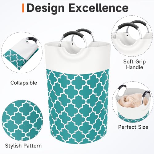 Large Laundry Basket, 75L Tall Collapsible Hamper with Handles, Green - color: Green, size: 75l