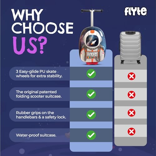 FLYTE Scooter Suitcase Folding Kids Luggage – Sammie the Spaceman, 18 Inch Hardshell, Ride On with Wheels, 2-in-1, 25 Litre Capacity - color: Sammie The Spaceman