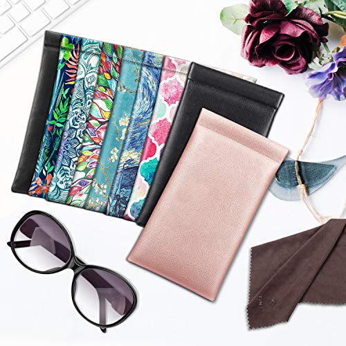 FINTIE Soft Eyeglasses Case with Cleaning Cloth, Squeeze Top Glasses Pouch - color: Emerald Illusions