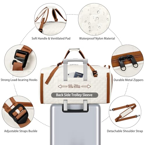 Convertible Garment Bag for Travel, 4-in-1 Backpack for Women Men, 3pcs 50L - color: A-Off White