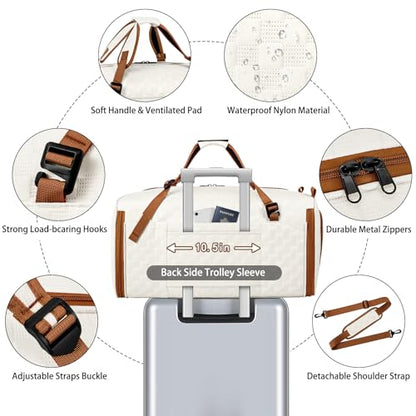 Convertible Garment Bag for Travel, 4-in-1 Backpack for Women Men, 3pcs 50L - color: A-Off White