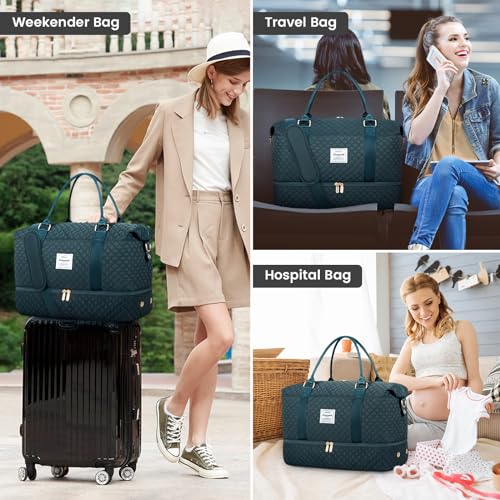 LOVEVOOK Travel Duffle Bag,Weekender Bags for Women with Shoe Compartment - color: Peacock Blue-b, size: Large-2 Pcs