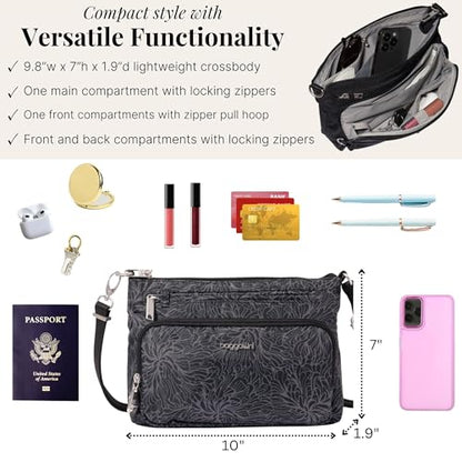 Baggallini Securtex Anti-Theft Keepsake Crossbody - color: Midnight Blossom Print