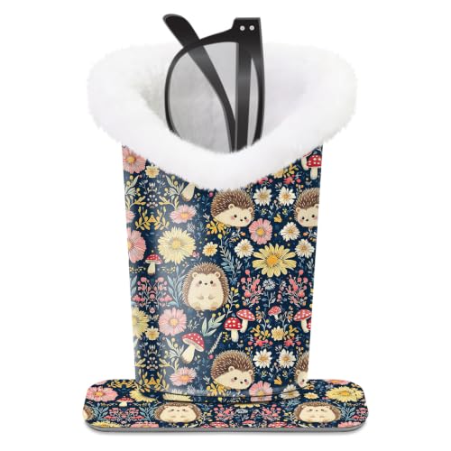 Plush Lined Eyeglasses Holder, Cute Glasses Stand for Women Kids - color: Brown Hedgehog