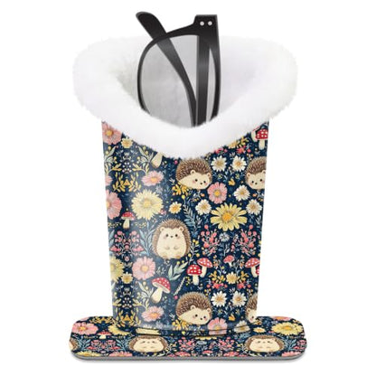 Plush Lined Eyeglasses Holder, Cute Glasses Stand for Women Kids - color: Brown Hedgehog
