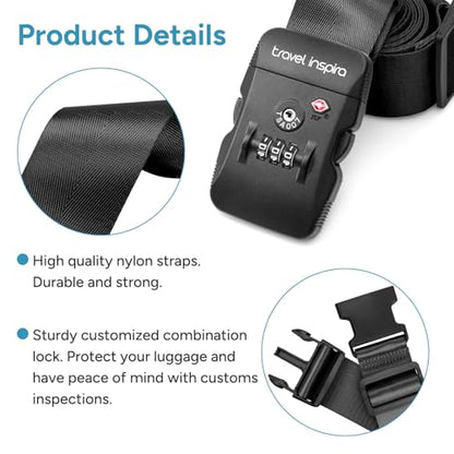 Travel Inspira Anti-Theft Suitcase Belt with TSA Lock - color: Cross Black-New