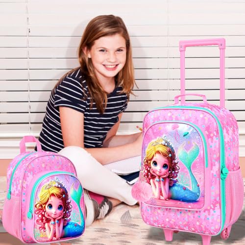Kids Luggage for Girls 18", 2PCS Carry-on Suitcase Mermaid Set Pink - color: Mermaid Pink