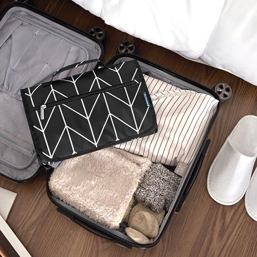PAVILIA Hanging Toiletry Bag Travel Organizer for Women Men, Black Chevron - color: Black Chevron
