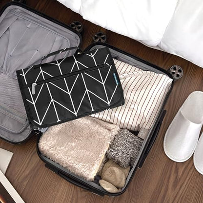 PAVILIA Hanging Toiletry Bag Travel Organizer for Women Men, Black Chevron - color: Black Chevron