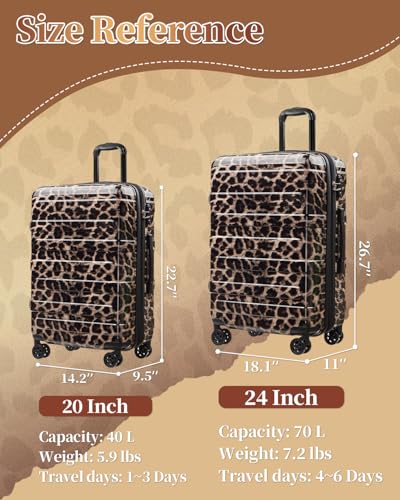 Luggage Sets 2 Piece Expandable Suitcases Set, 20/24Inch - color: Cheetah, size: 2-piece(20"/24")
