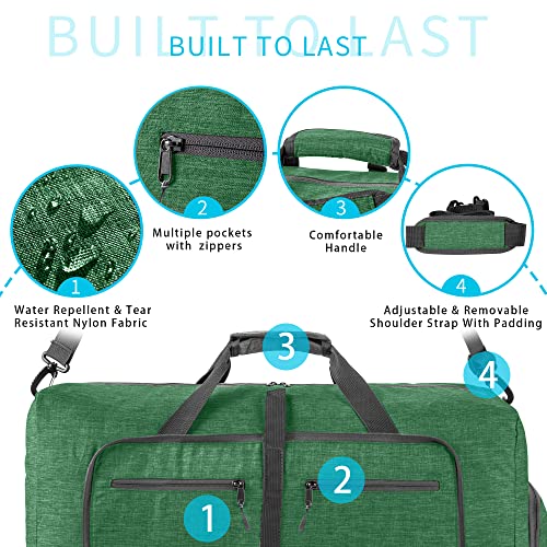 Vomgomfom 65L/85L/115L Foldable Travel Duffle Bag with Shoe Compartment - color: E Deep Green, size: 115L