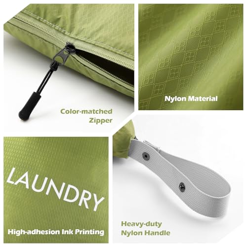WiseBoy 2-Pack Laundry Bags, Travel Dirty Clothes Bag Zippered with Handle - color: Green