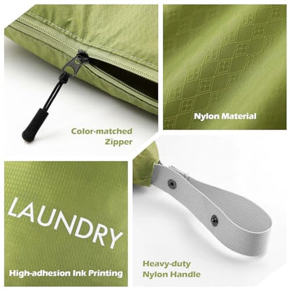 WiseBoy 2-Pack Laundry Bags, Travel Dirty Clothes Bag Zippered with Handle - color: Green