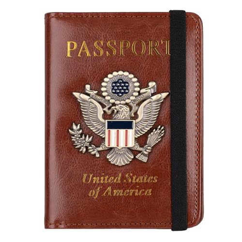 TOURSUIT RFID Blocking Passport Holder, Leather Travel Wallet, Brown - color: Brown