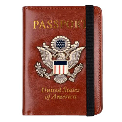 TOURSUIT RFID Blocking Passport Holder, Leather Travel Wallet, Brown - color: Brown