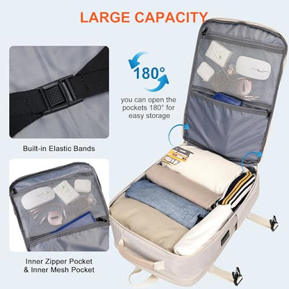 PIJUSHI Laptop Travel Backpack Carry On Flight Approved Fits 16 inch Laptop - color: Beige