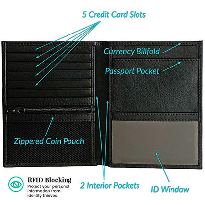 Deluxe Personalized Monogrammed Black Leather RFID Passport Wallet - color: Black, style: Deluxe