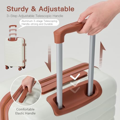 4-Piece Hardshell Luggage Set, TSA Lock Spinner Suitcase, white - color: Apricot white