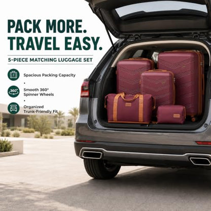 CONCEPTEN Expandable Hardshell Luggage Set 5 Piece, 22x14x9 Airline Approved Carry On, 20/24/28" Suitcase Set with TSA Lock, Spinner Wheels, ABS+PC (Red) - color: Red, size: 5 Piece