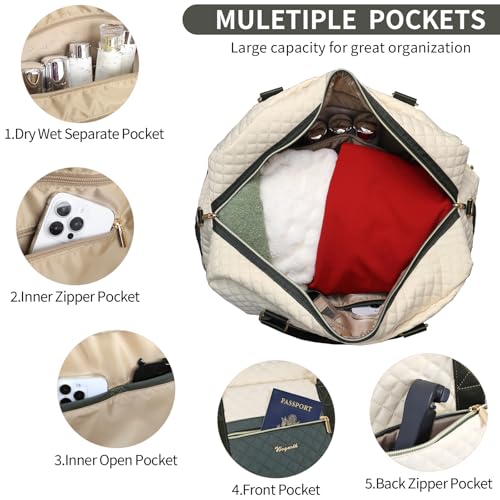 3PCS Weekender Bags for Women Large Overnight Bag, Black Beige Green - color: Black Beige Green