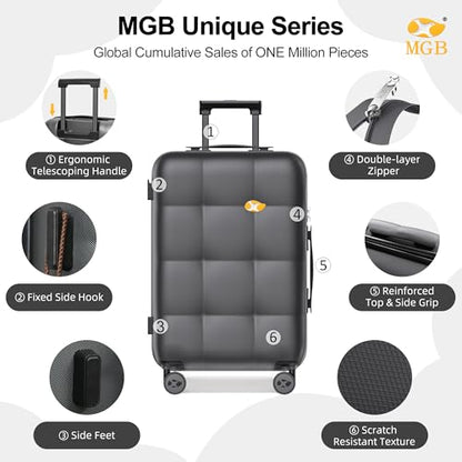 MGB 26" Hardside Suitcases with Wheels,Medium Checked Luggage,Charcoal Grey - color: Charcoal Grey, size: Checked 26 Inch