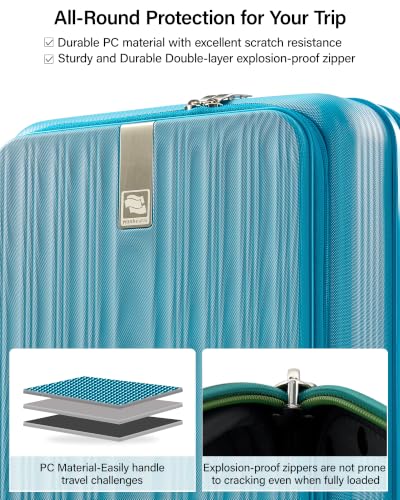 Hanke Top Opening 24" Medium Suitcase Expandable Hard Shell Caribbean Blue - color: Caribbean Blue, size: 24 Inch EXT