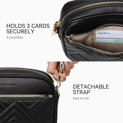 BOSTANTEN Quilted Small Crossbody Bag for Women Vegan Leather Purses - color: Black