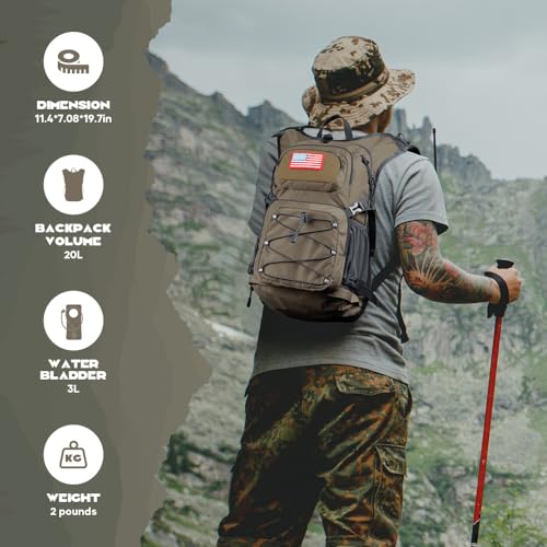 Maelstrom Lightweight Hydration Hiking Backpack with 2L/3L Water Bladder - color: 4.Khaki, size: 3L Bladder