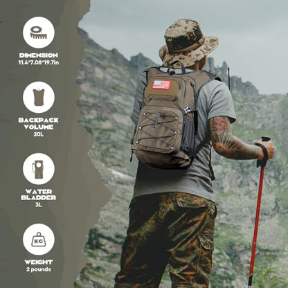 Maelstrom Lightweight Hydration Hiking Backpack with 2L/3L Water Bladder - color: 4.Khaki, size: 3L Bladder