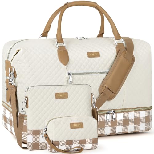 ITIEZY Weekender Bag for Women 21.5" Travel Duffel Large Carry On Bag 3PCS - color: 8d-Khaki, size: Large