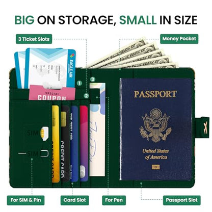 Passport Holder for Travel, RFID Blocking Wallet with Magnetic Closure - color: O-Bloom