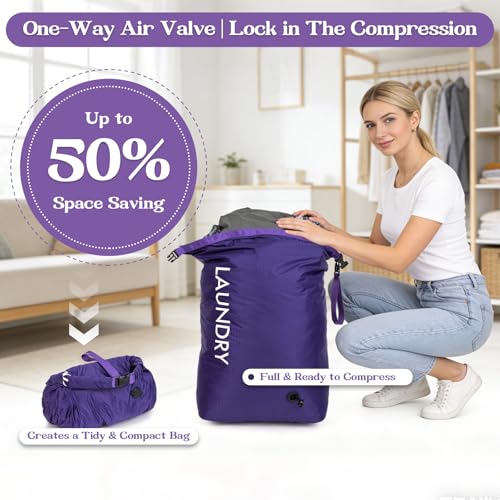 Travel Laundry Bag, Vacuum Compression Dirty Clothes Travel Bag - color: Purple, size: Medium
