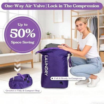 Travel Laundry Bag, Vacuum Compression Dirty Clothes Travel Bag - color: Purple, size: Medium