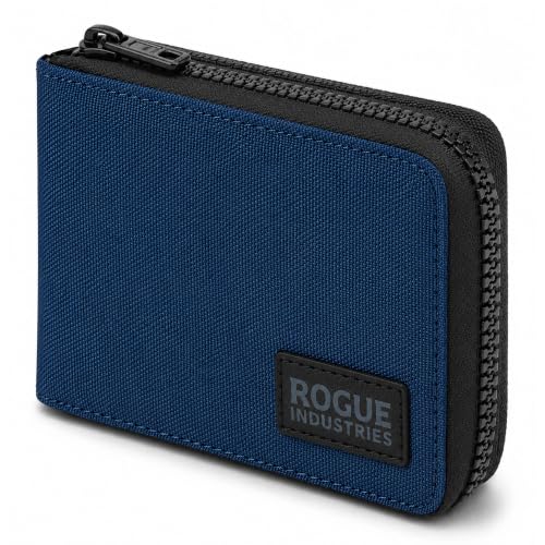 ROGUE WALLET Leather & Nylon Zip Wallet for Men, RFID Blocking, Navy - color: Navi