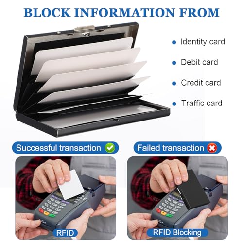 6 Pcs Stainless Steel Credit Card Holder Metal RFID Blocking Case Protector Metal ID Card Wallet with 6 Slot for Men Women Gift Box(Black) - color: Black