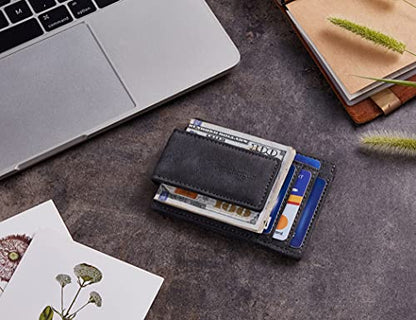 Toughergun Slim Wallet for Men RFID Blocking Money Clip, Minimalist Front Pocket Credit Card Holder, Magnetic Thin Mens Wallets with ID Window - color: Deep Grey
