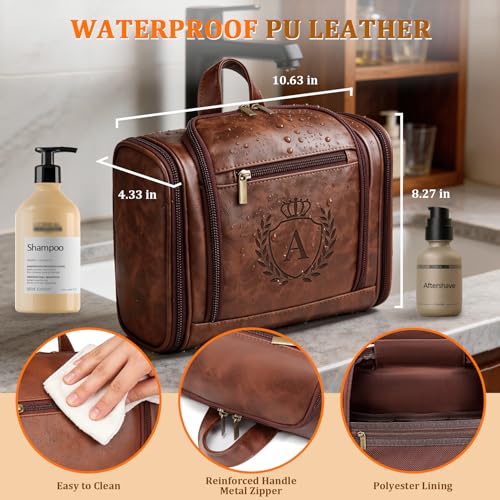 Personalized Hanging Leather Toiletry Bag for Men Traveling Gifts A - color: Cognac, style: A