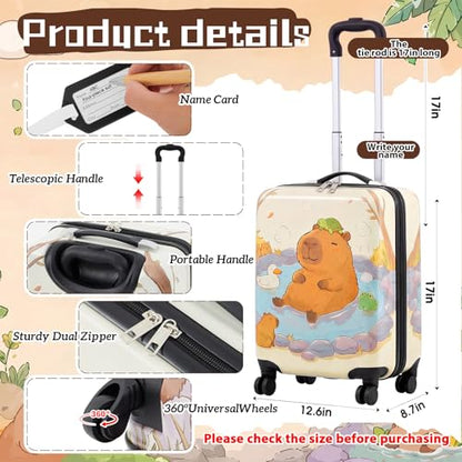Redbaker 6 Pcs Kids Luggage Set, 18 Inch, Mint Brown Capibara - color: Mint Brown
