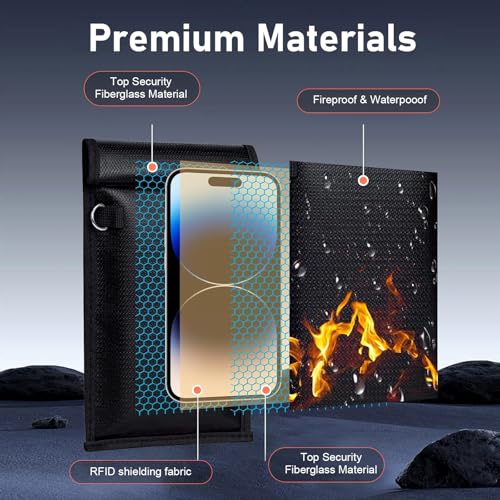 2 PCS Car Faraday Bags, RFID Signal Blocking Pouch for Phone & Car Key, Fire and Water Proof Anti-theft Shielding Bag with Hook & Loop, Portable Privacy Protection Accessory (Black)