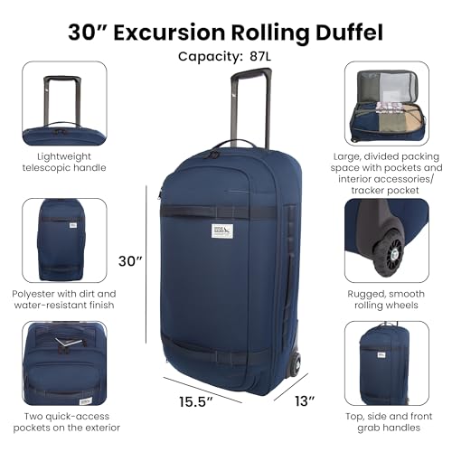 Eddie Bauer Excursion Traveling 30 Rolling Duffel Bag with Lightweight Telescopic Handles and Rugged Wheels - 87L, Brook - color: Brook, size: 30"