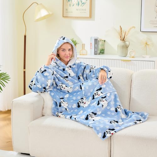 Moinlizy Oversized Wearable Blanket Hoodie for Women Men - color: Blue Dog