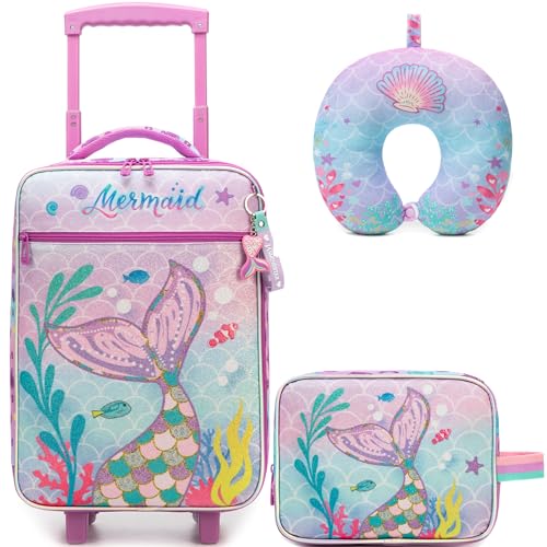 Kids Luggage with Wheels Softside 16" Kids Suitcase for Girls Luggage for Kid Airline Approved & Multi-function Carry Bag 3pcs Set - color: Fenyuwei