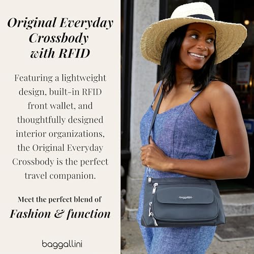 Baggallini Original Everyday 11x7.5 Crossbody Bags Rfid Protected Lightweight Nylon Zippered Travel Purse - color: Misty Purple, style: Slim Strap
