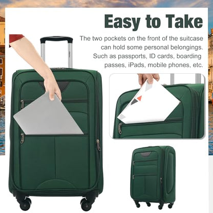 Merax Softside Luggage Set Softshell Lightweight 3 Piece Spinner Suitcase - color: Dark Green, style: Softside Luggage(22/26/30)
