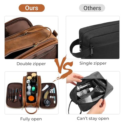 Elviros Toiletry Bag for Men PU Leather Shaving Dopp Kit (Large,Brown) - color: Brown, size: Large (Pack of 1)