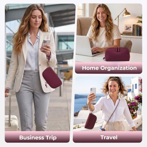 FYY Travel Cable Organizer - 8 Compartments, Lightweight, Water Repellent - color: Wine Red, size: (M) 8.9"× 5.1"× 3.3"